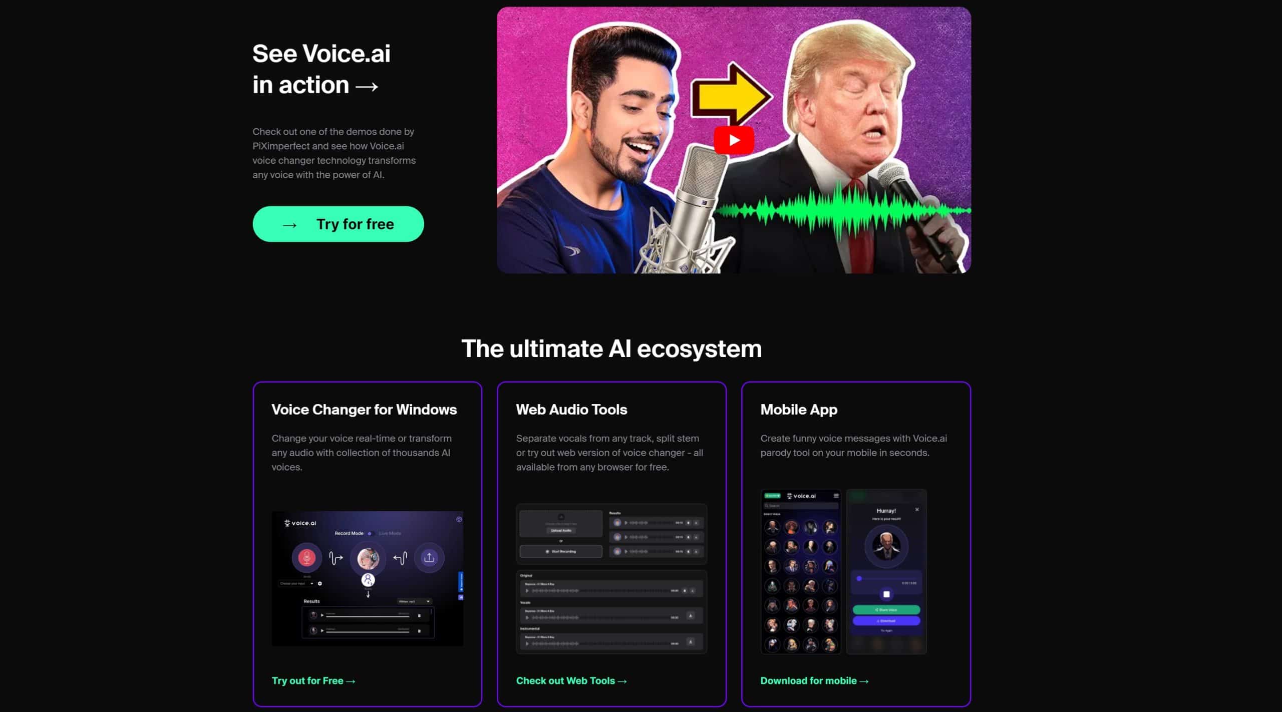 Screenshot de la page d'accueil Voice AI