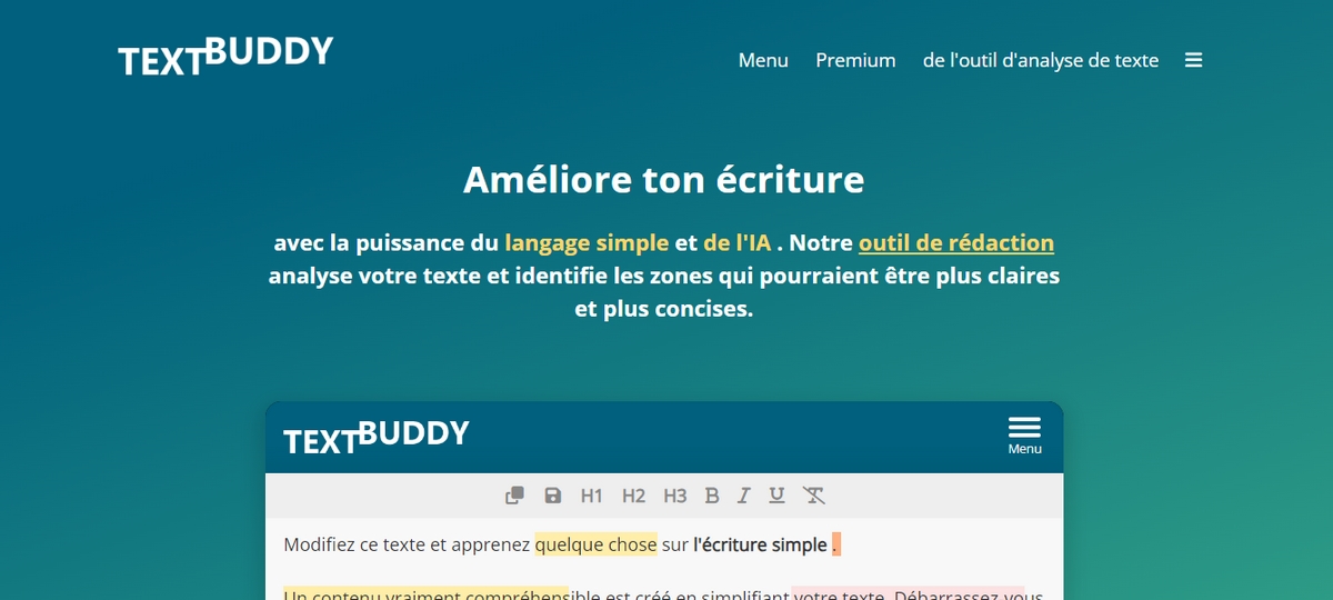 Screenshot de la page d'accueil Textbuddy