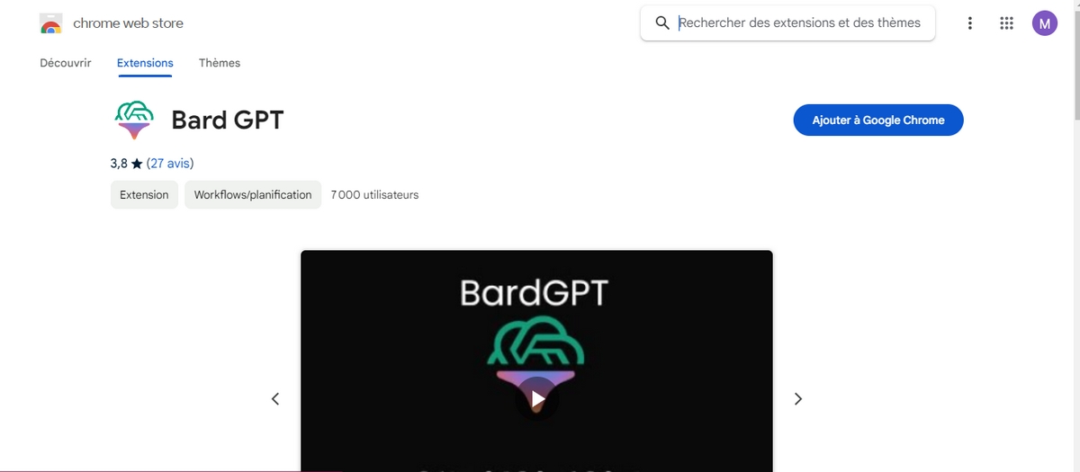 Screenshot de la page d'accueil Bard GPT