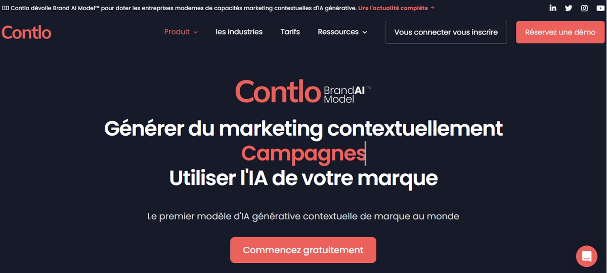 Screenshot de la page d'accueil Contlo Brand AI Model
