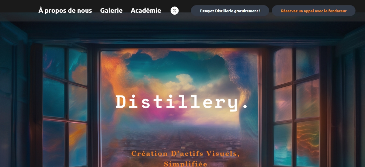Screenshot de la page d'accueil Distillery