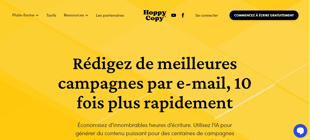 Screenshot de la page d'accueil Hoppy Copy