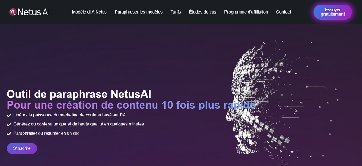Screenshot de la page d'accueil Netus AI