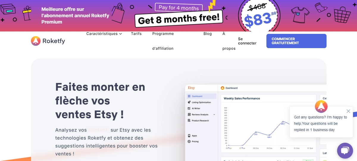 Screenshot de la page d'accueil Roketfy