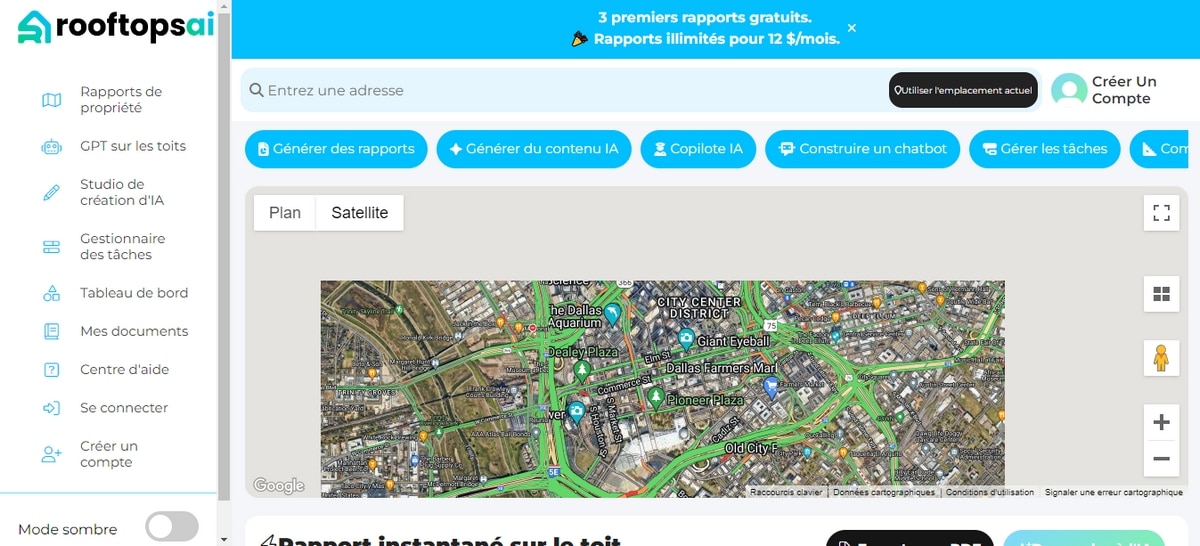 Screenshot de la page d'accueil Rooftops AI
