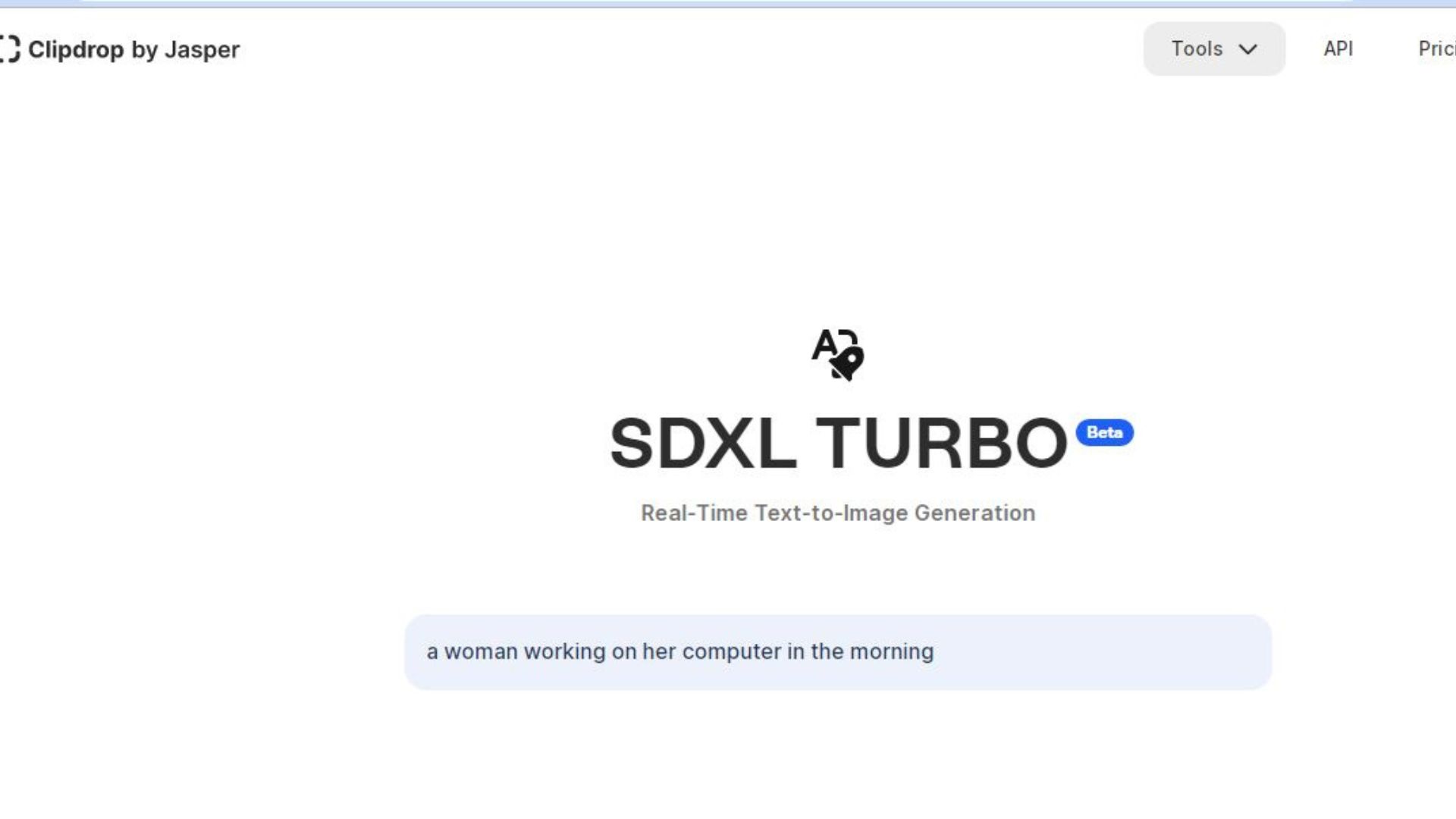 Interface d'accueil de SDXL turbo