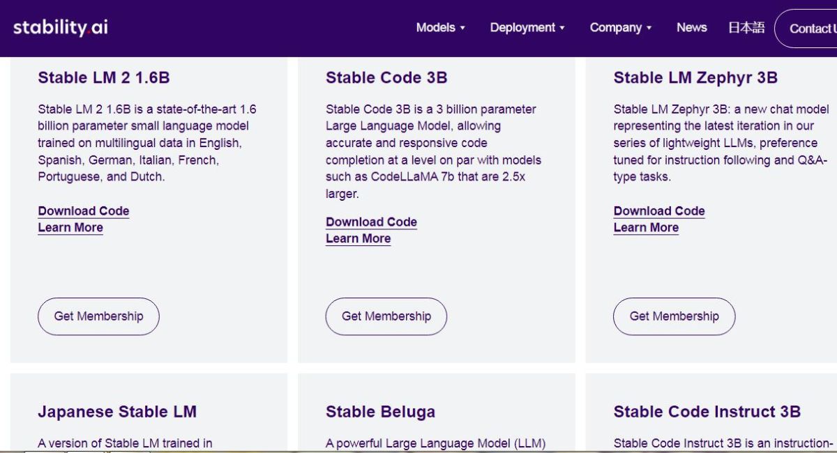 Les modèles de langage disponible sur StableLM.