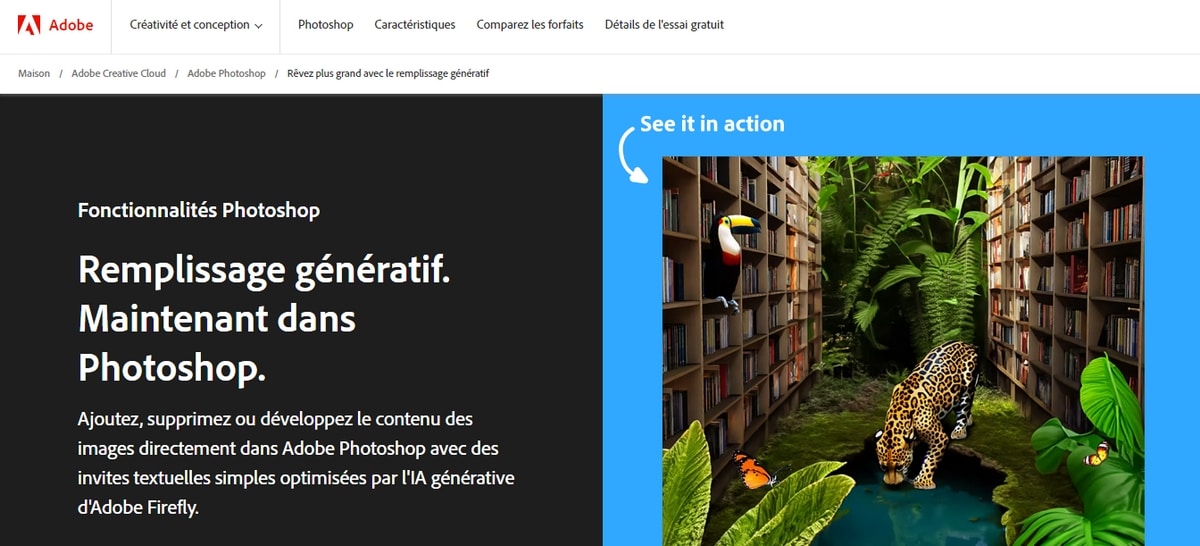 Screenshot de la page d'accueil Adobe Photoshop Generative Fill