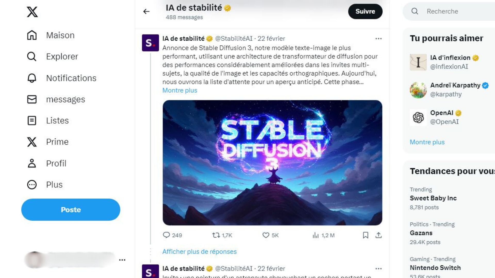 Capture du tweet de Stability AI. 