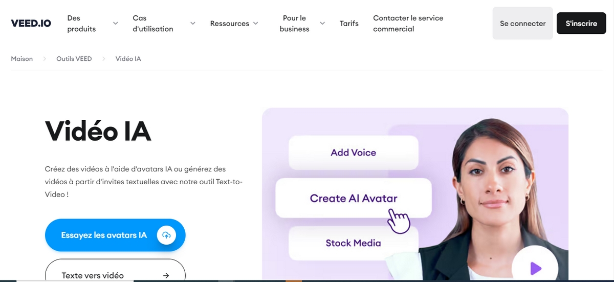 Screenshot de la page d'accueil VEED AI Video Generator