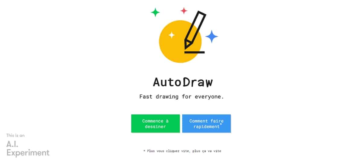 Screenshot de la page d'accueil AutoDraw