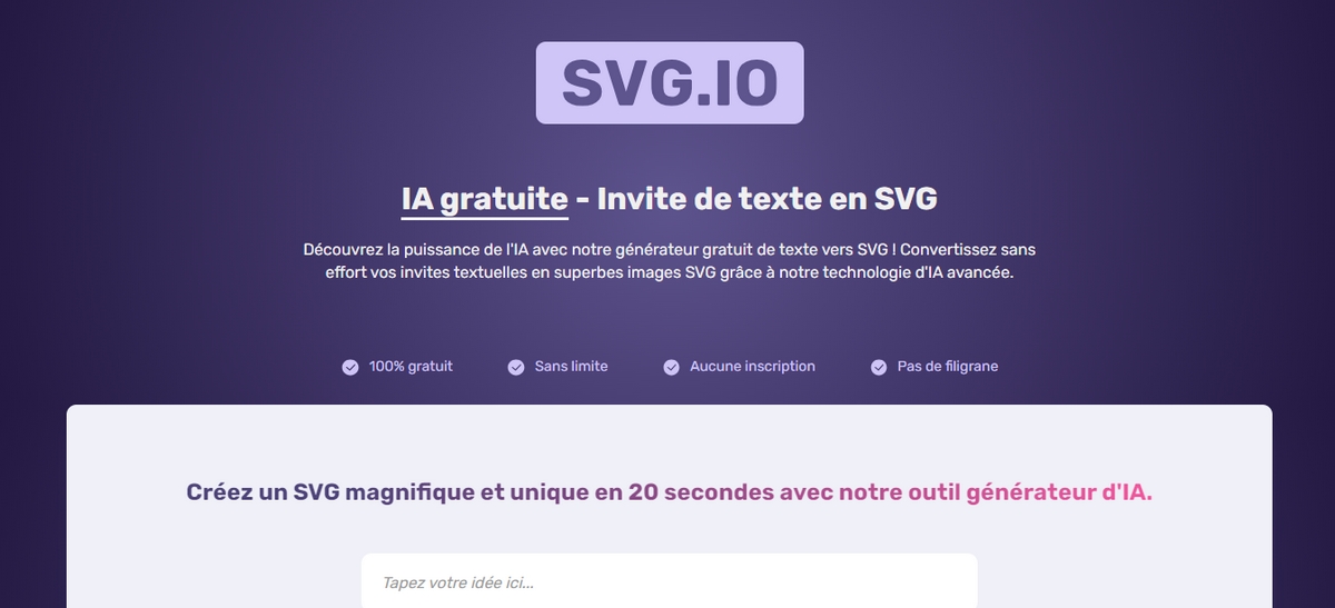 Screenshot de la page d'accueil SVG.io