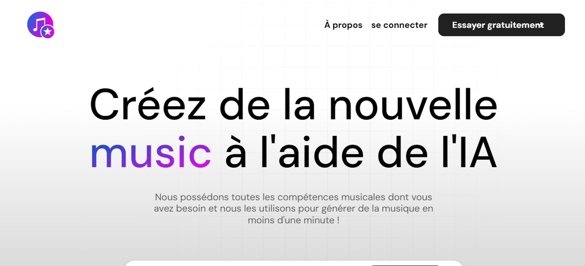 Screenshot de la page d'accueil MusicStar AI